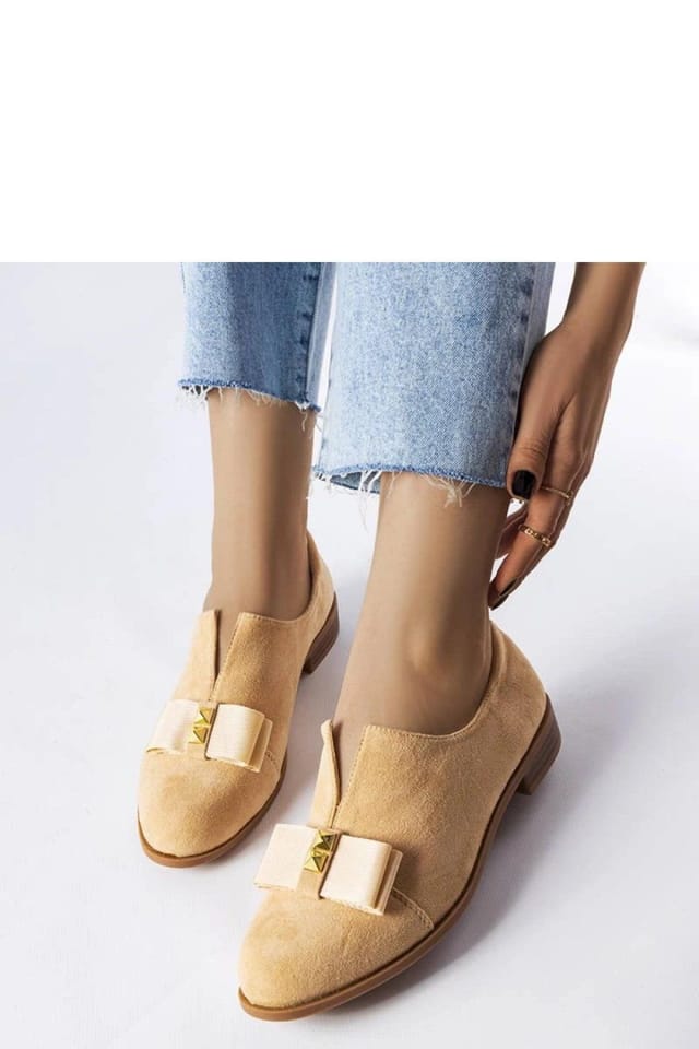 Love Lace Love Lace Women's Suede Ballet Flats with Bow & Studs Slip On Low Ankle Boots in Beige - 2