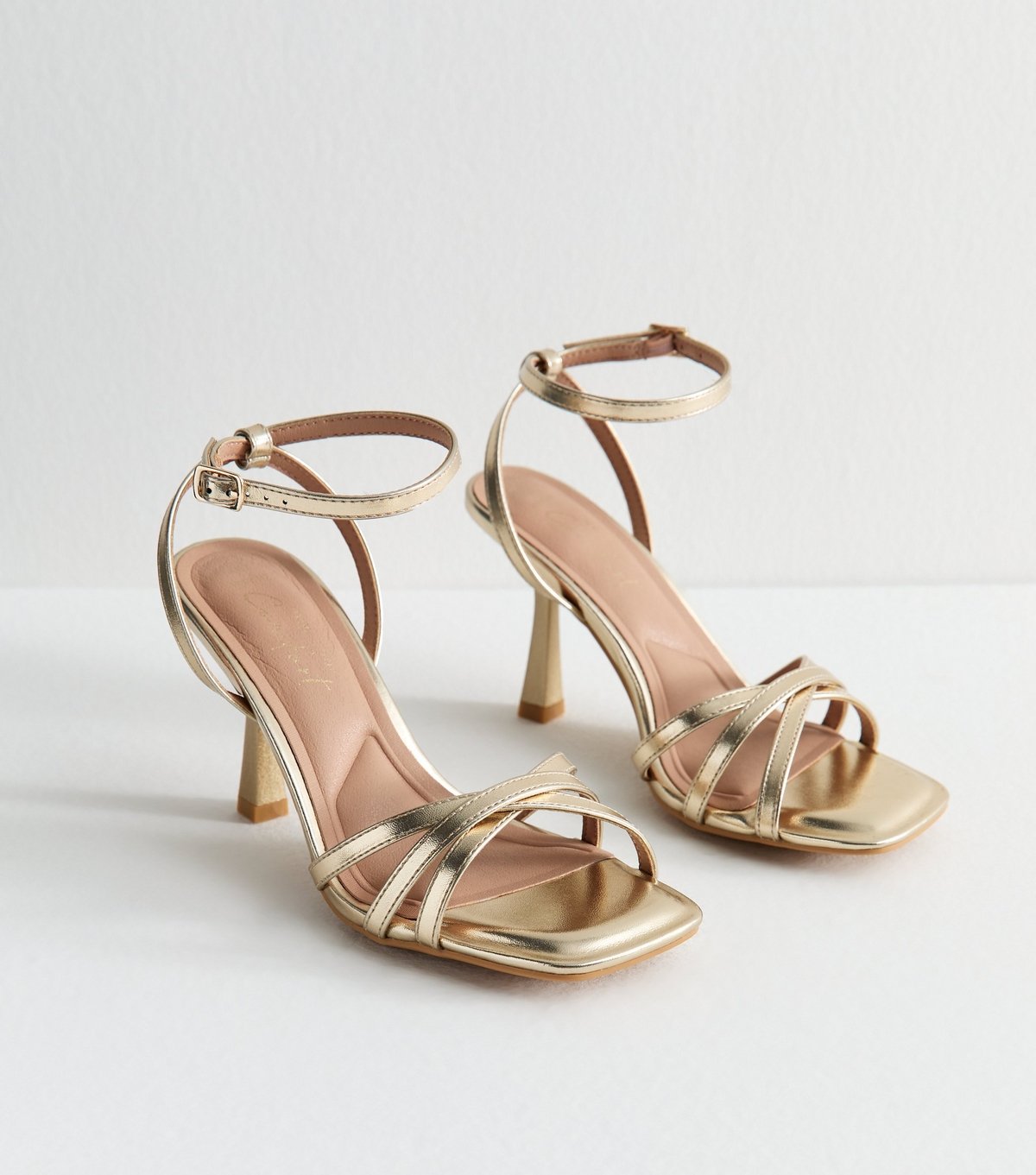 New Look Women's Wide Fit Gold Strappy Faux Leather High Heel Sandals Vegan New Look - 2