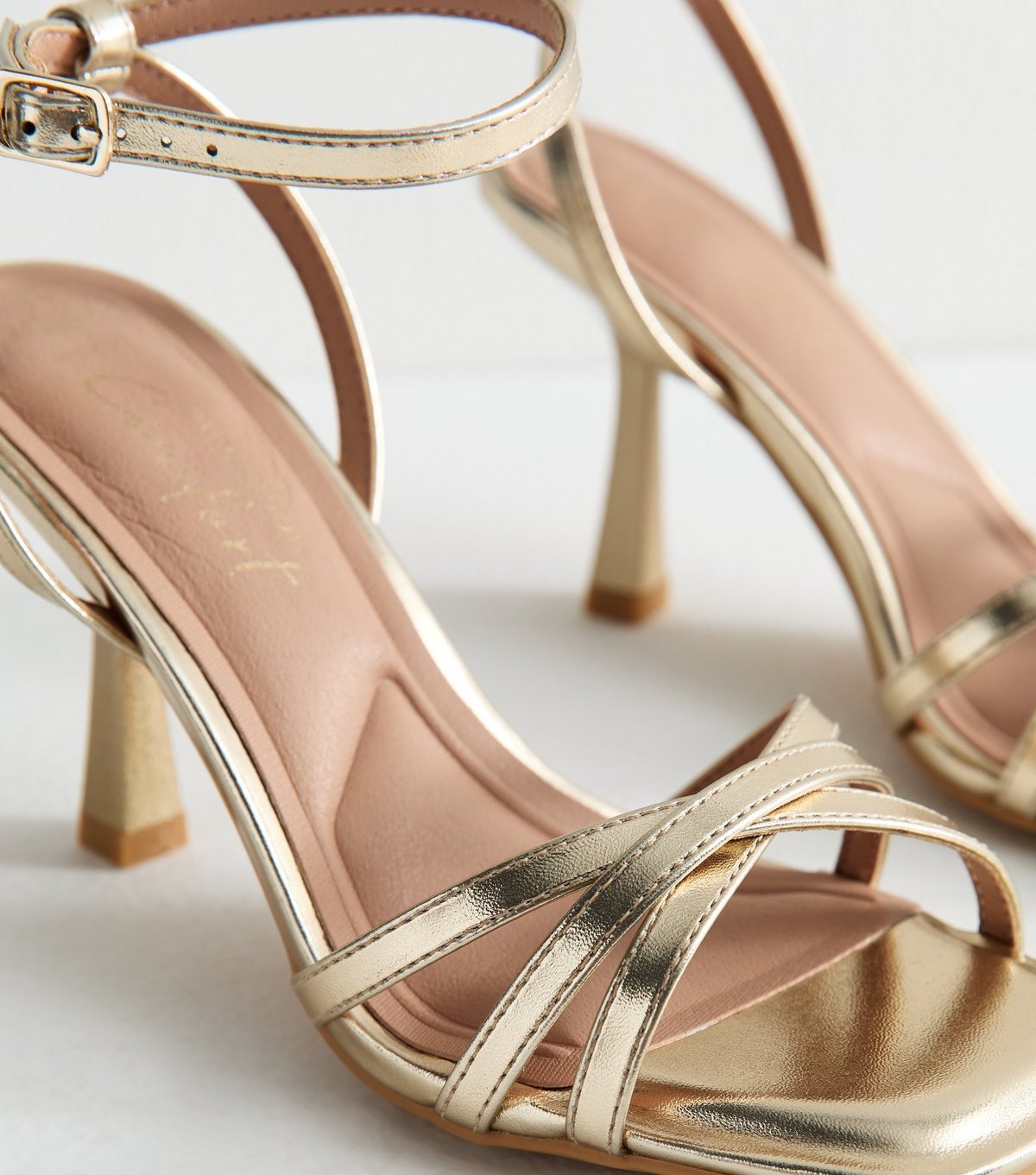 New Look Women's Wide Fit Gold Strappy Faux Leather High Heel Sandals Vegan New Look - 3