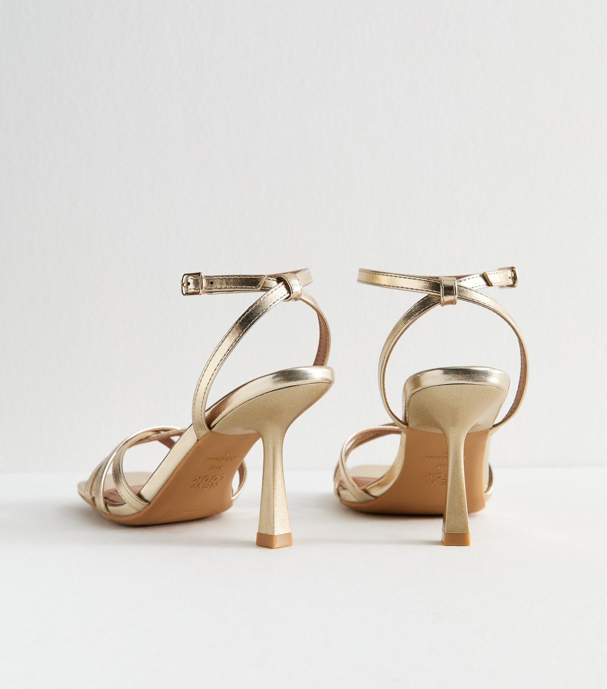 New Look Women's Wide Fit Gold Strappy Faux Leather High Heel Sandals Vegan New Look - 4