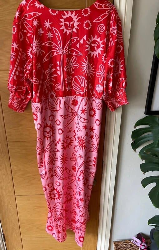 Never Fully Dressed Never fully dressed pink and red satin feel midi dress