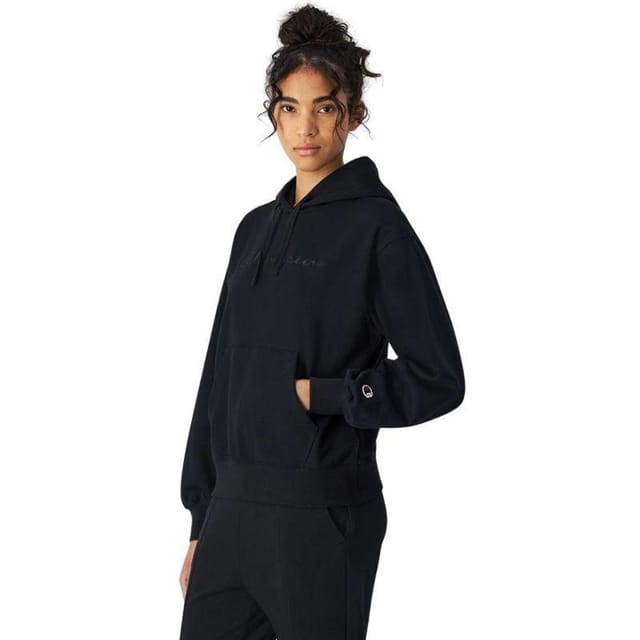 Champion Champion Women's Embroidered Logo Kangaroo Pocket Hoodie in Black - 3