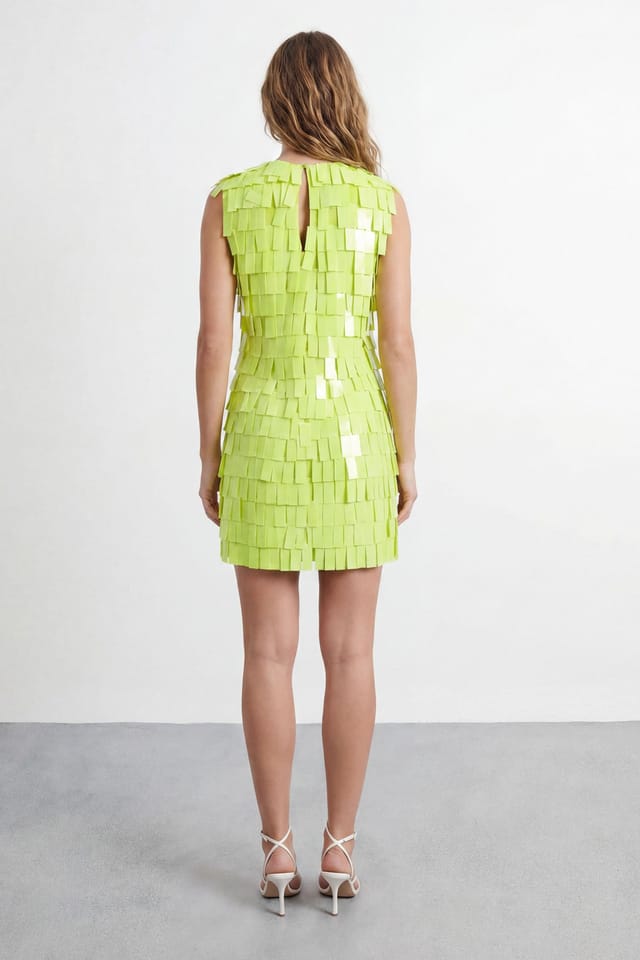 Warehouse Warehouse Women's Fringe Sequin Shoulder Pad Mini Dress in Lime - 2