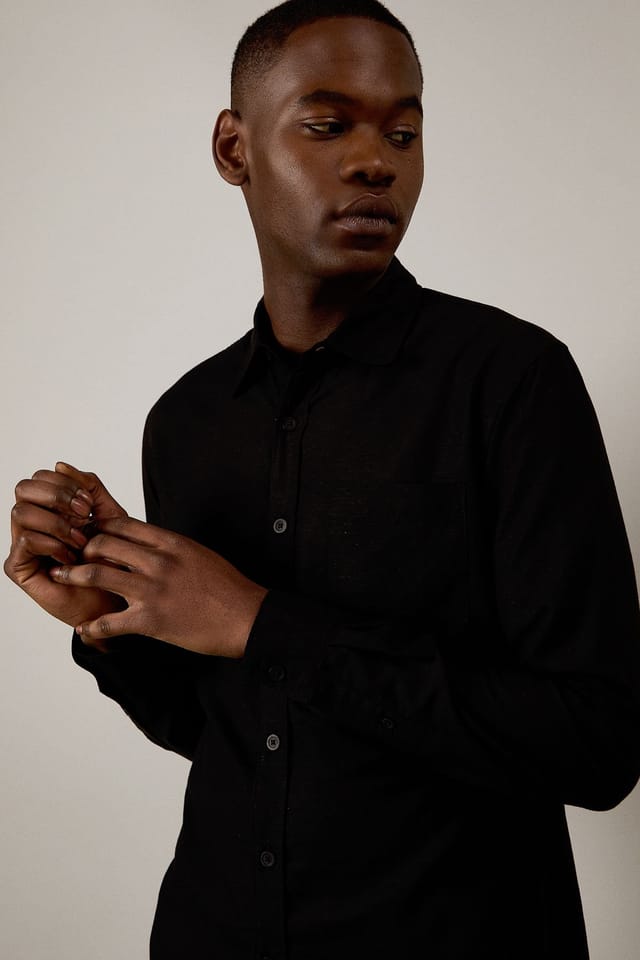 Burton Burton Men's Black Linen Blend Long Sleeve Shirt - 2