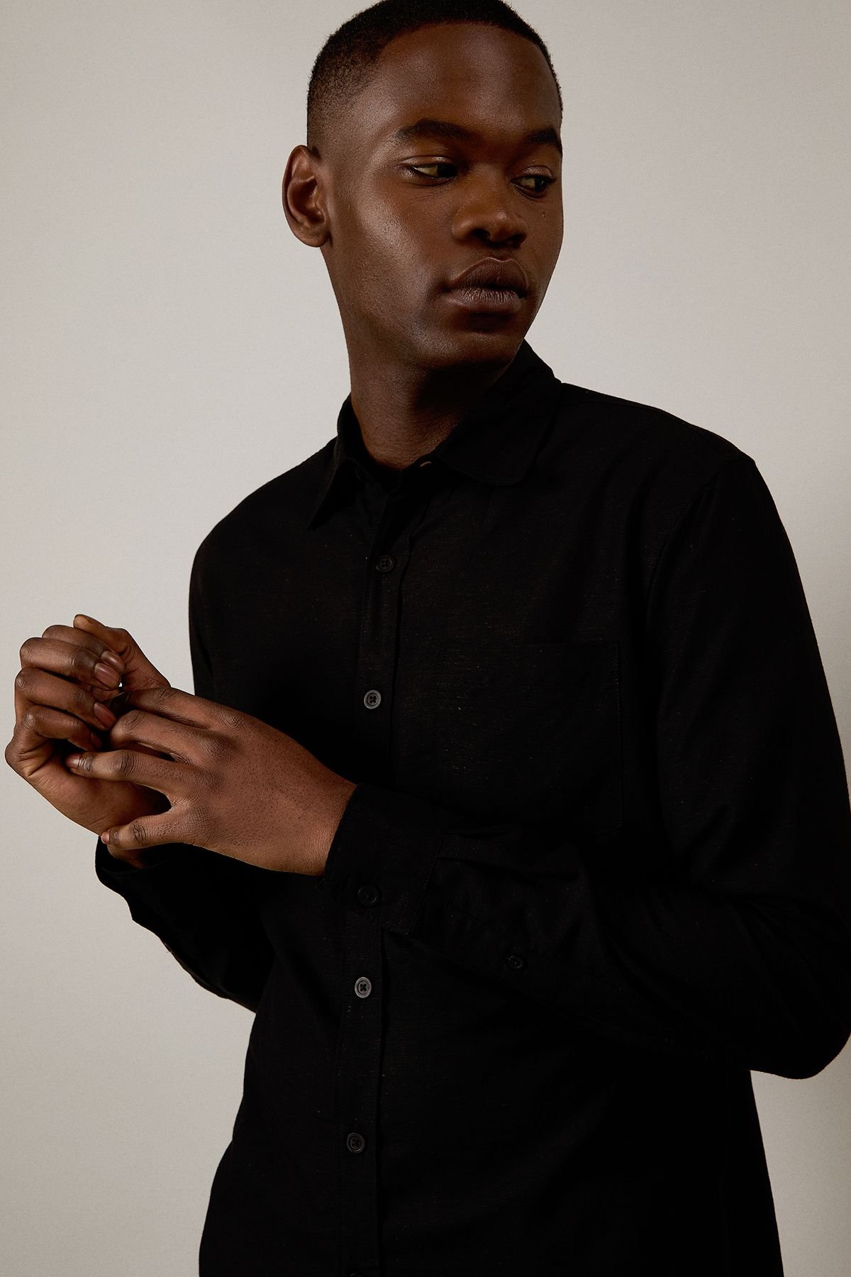 Burton Burton Men's Black Linen Blend Long Sleeve Shirt - 3