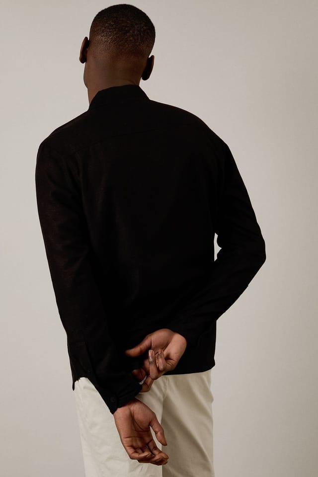 Burton Burton Men's Black Linen Blend Long Sleeve Shirt - 3