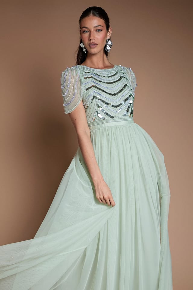Coast Coast Women's Sparkle Drape Sleeve Bridesmaid Midi Dress in Sage - 2