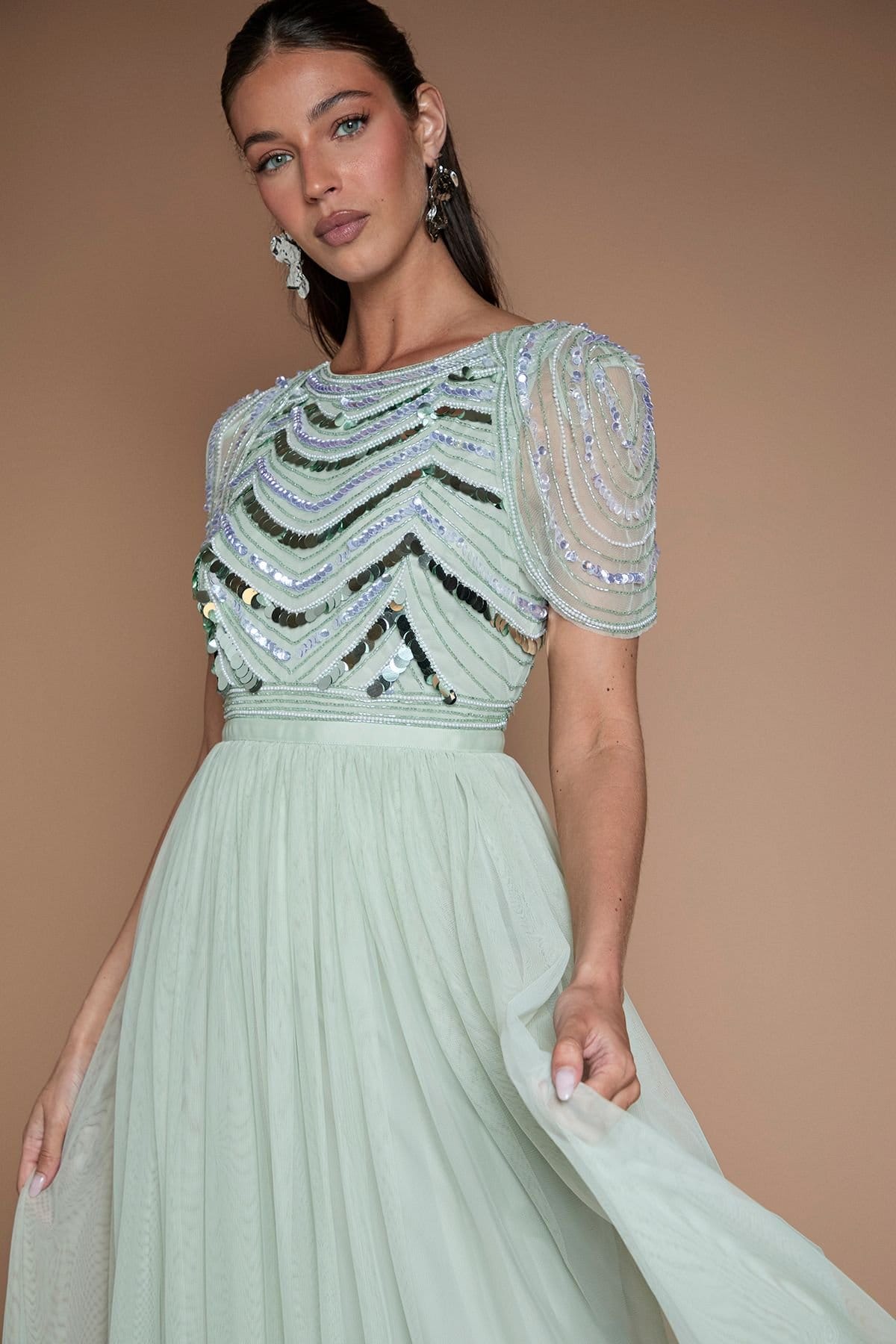 Coast Coast Women's Sparkle Drape Sleeve Bridesmaid Midi Dress in Sage - 4