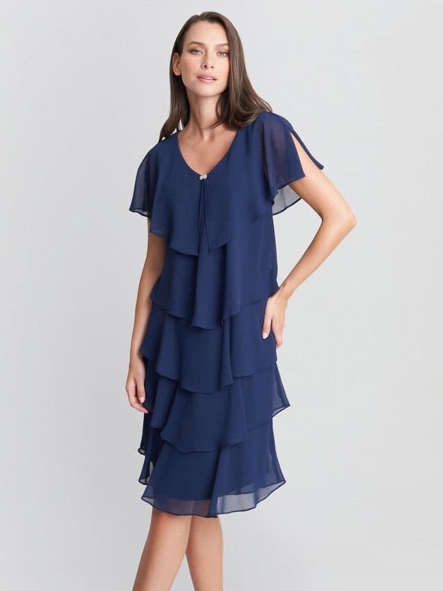 Gina Bacconi Gina Bacconi Women's Bella Georgette Tiered Dress in Navy