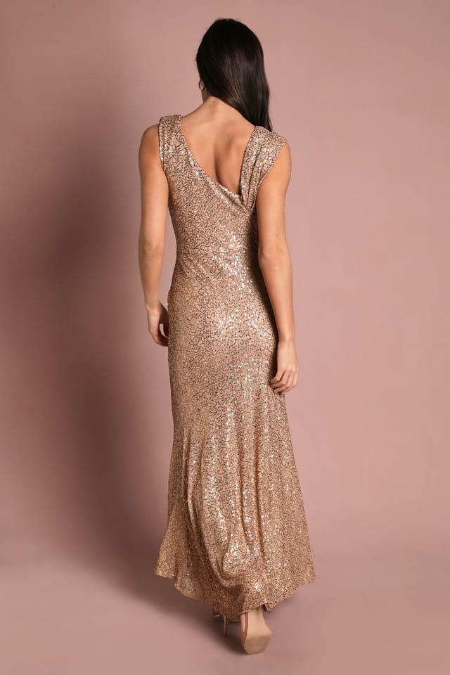 Coast Coast Women's Sequin Cowl Neck Maxi Dress in Gold - 3