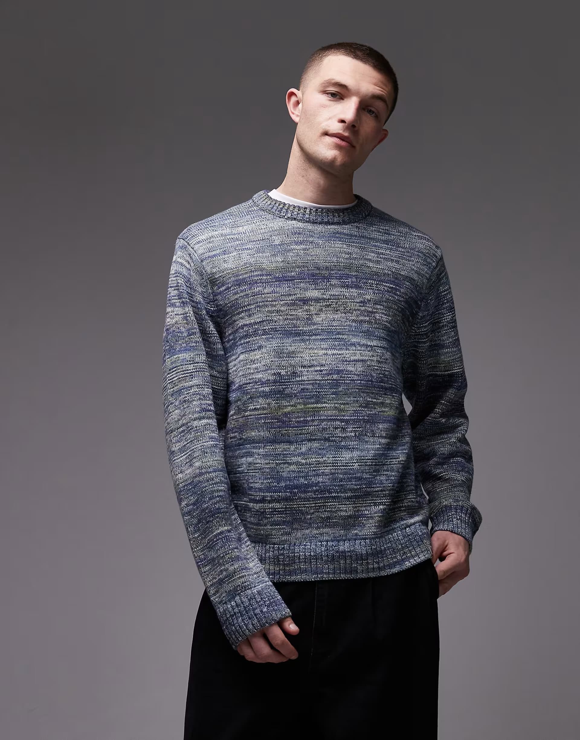 ASOS Carhartt WIP keenan knit jumper in blue and grey space dye