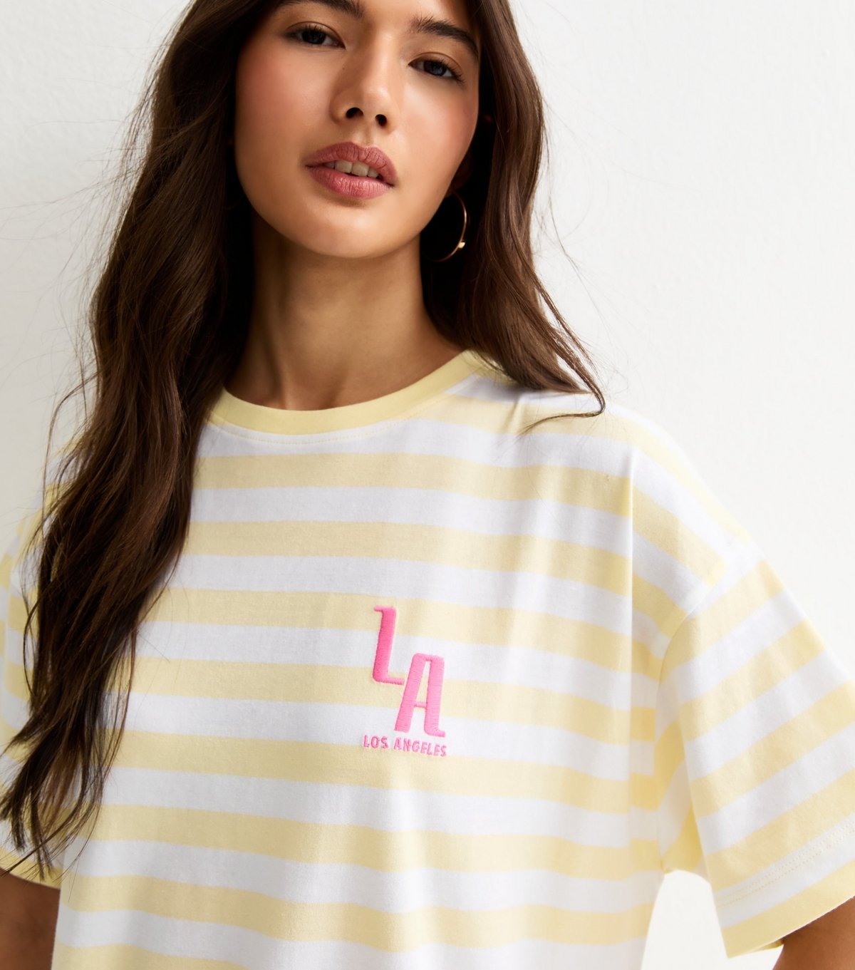 New Look Women's Yellow Striped LA Print Oversized T-Shirt New Look - 2