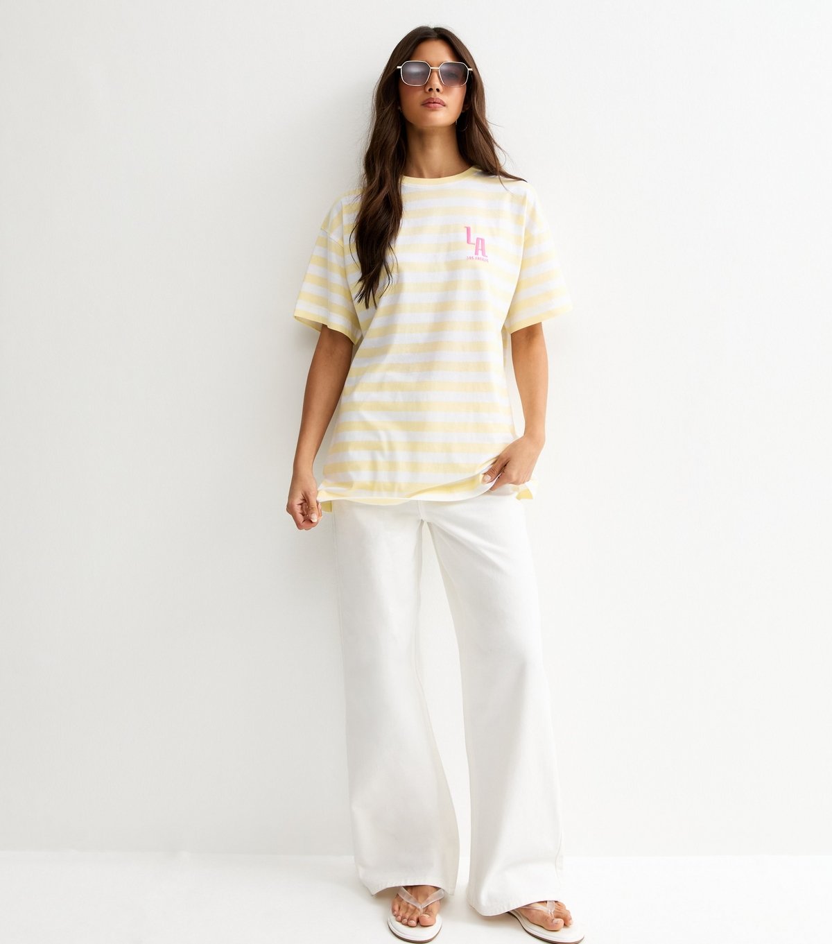 New Look Women's Yellow Striped LA Print Oversized T-Shirt New Look - 3