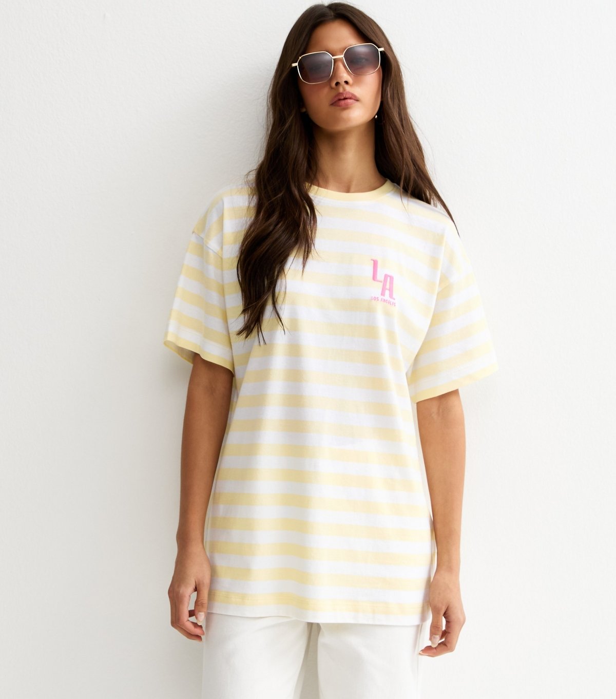 New Look Women's Yellow Striped LA Print Oversized T-Shirt New Look - 4