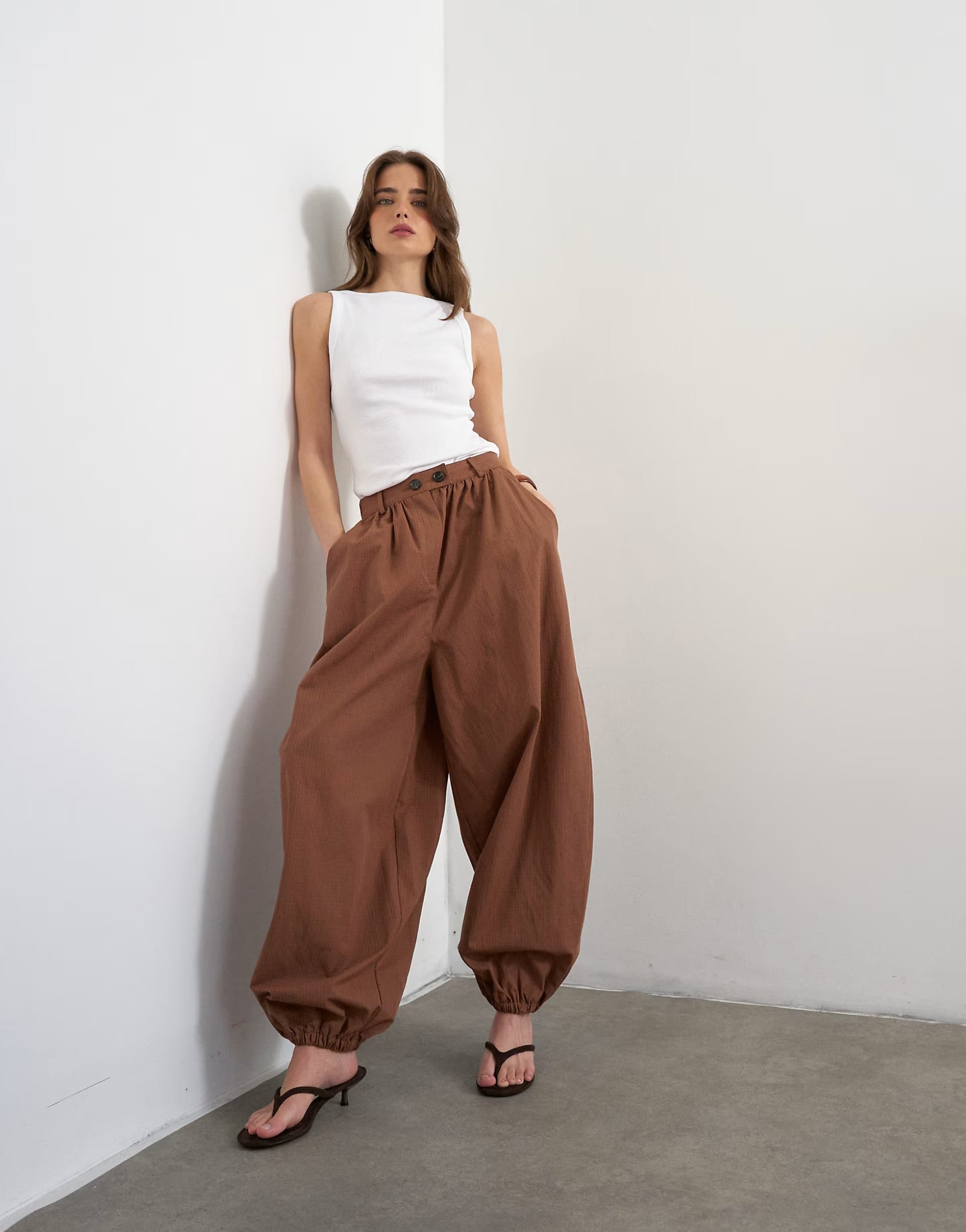 ASOS Brown Check Extreme Balloon Trousers
