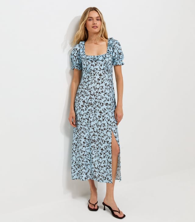 New Look Women's Blue Floral Square Neck Midi Tea Dress New Look - 2