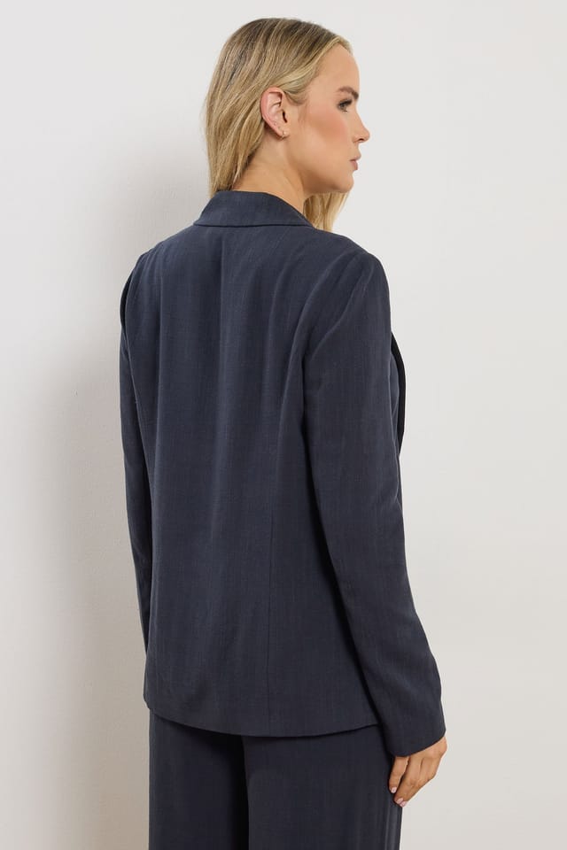 Long Tall Sally Long Tall Sally Women's Tall Linen Blazer in Dark Navy - 3
