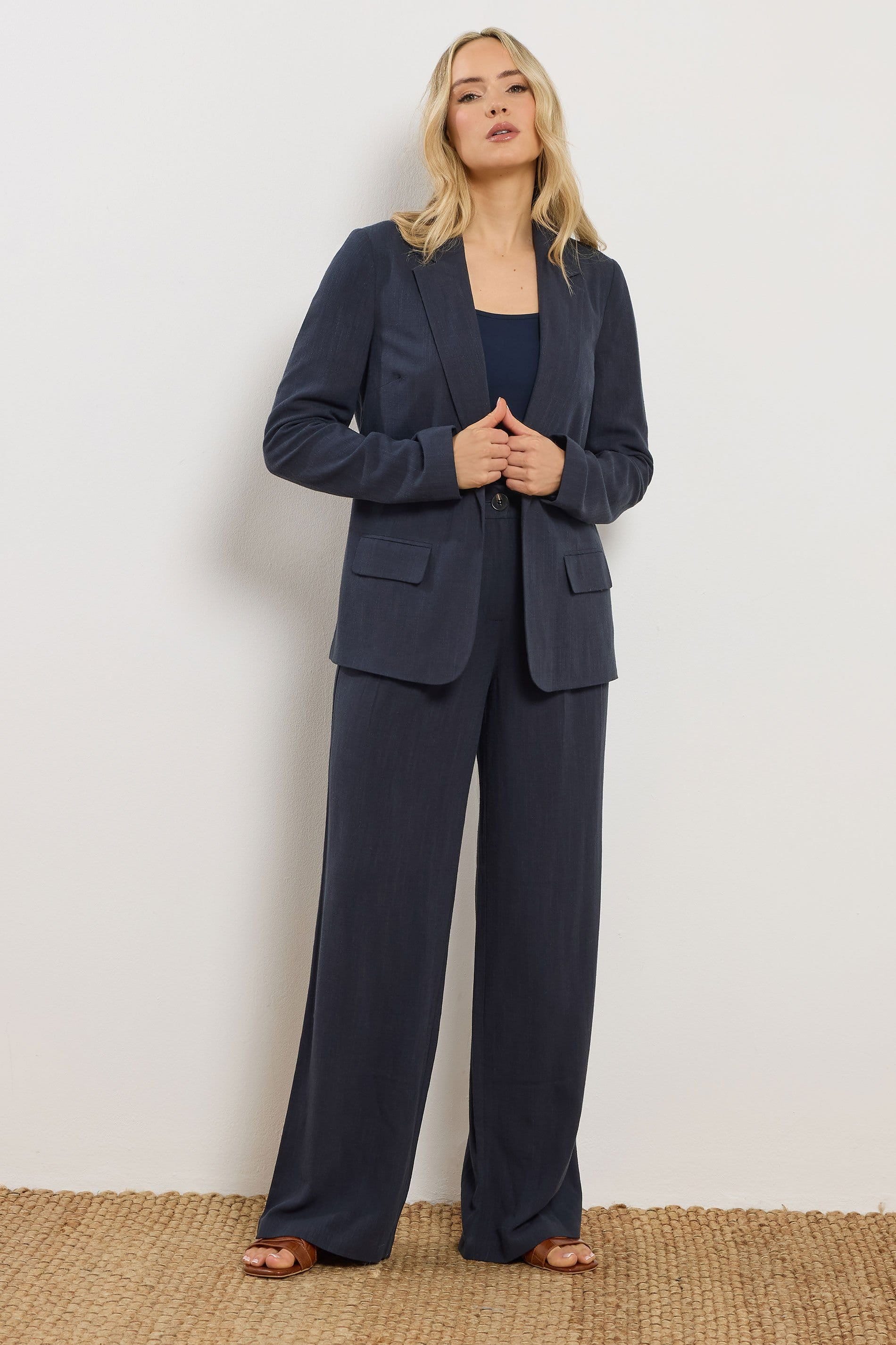Long Tall Sally Long Tall Sally Women's Tall Linen Blazer in Dark Navy - 4