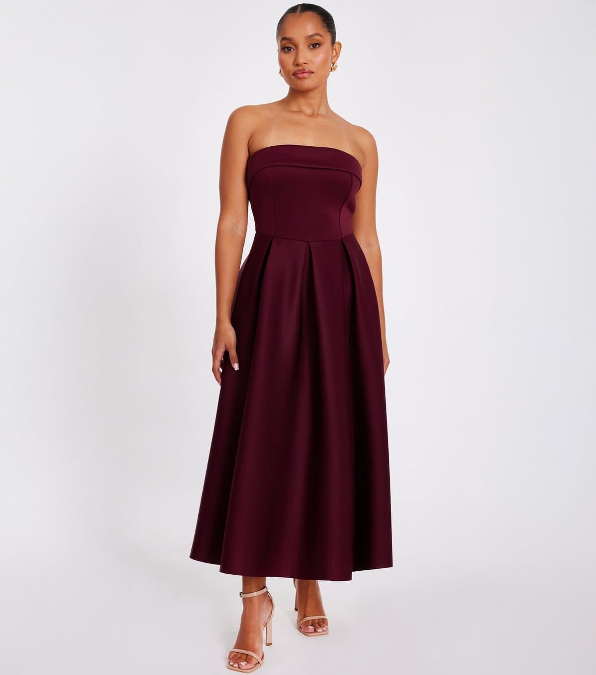 Quiz Women's Petite Burgundy Bandeau Midi Dress Quiz New Look