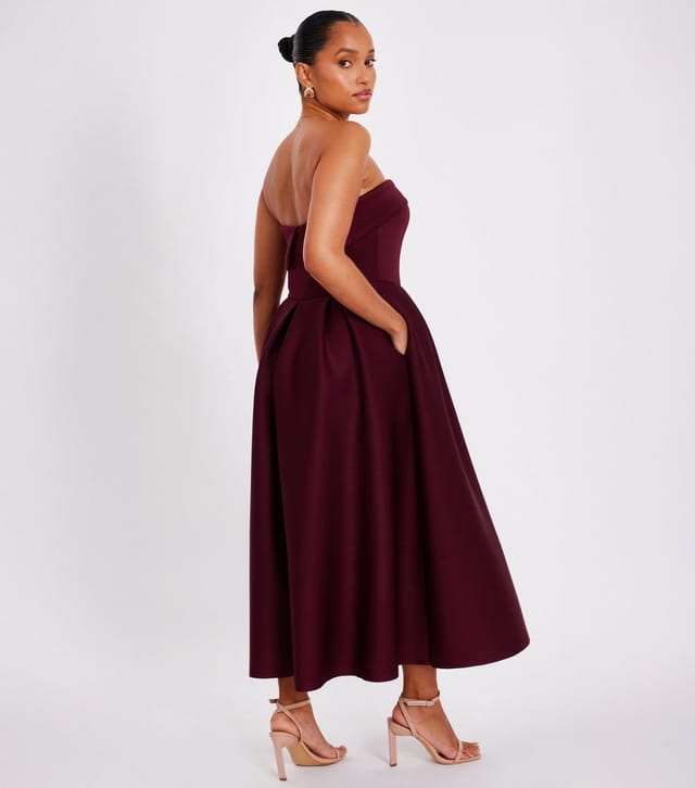 Quiz Women's Petite Burgundy Bandeau Midi Dress Quiz New Look - 3