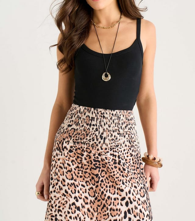 Gini London Women's Brown Leopard Print Shirred Waist Midi Skirt Gini London New Look - 3