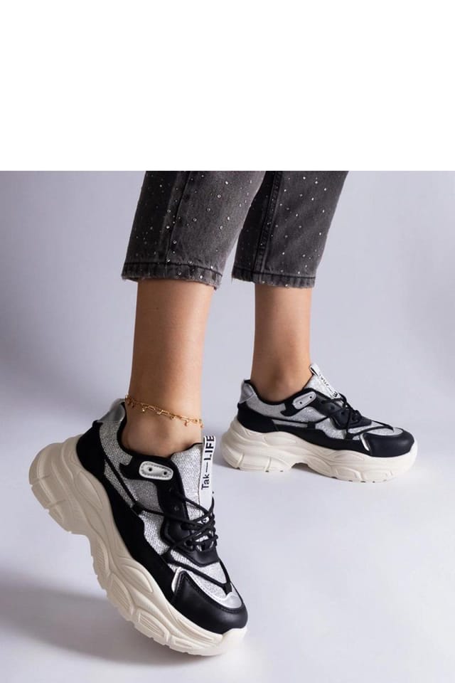 Love Lace Love Lace Women's Elegant Brocade Insert Lace Up Sneakers with White Sole in Black - 2