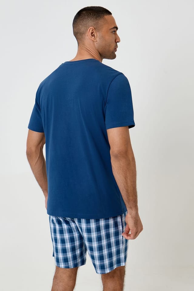Threadbare Threadbare Men's Pyjama T-Shirt & Check Shorts Set in Navy - 2
