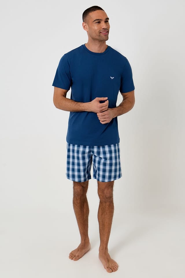 Threadbare Threadbare Men's Pyjama T-Shirt & Check Shorts Set in Navy - 3