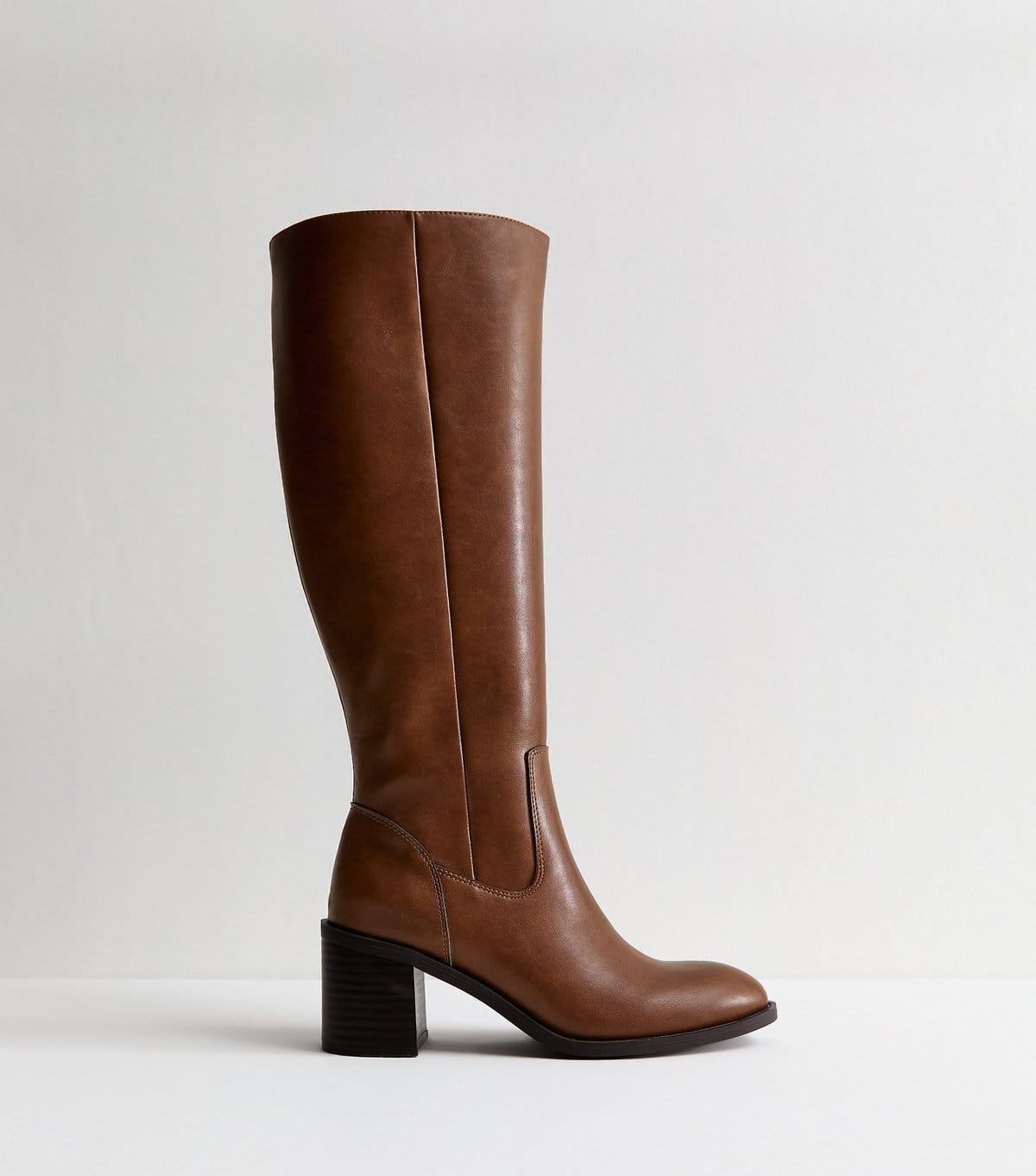 New Look Women's Tan Faux Leather Block Heel Boots Vegan New Look - 1