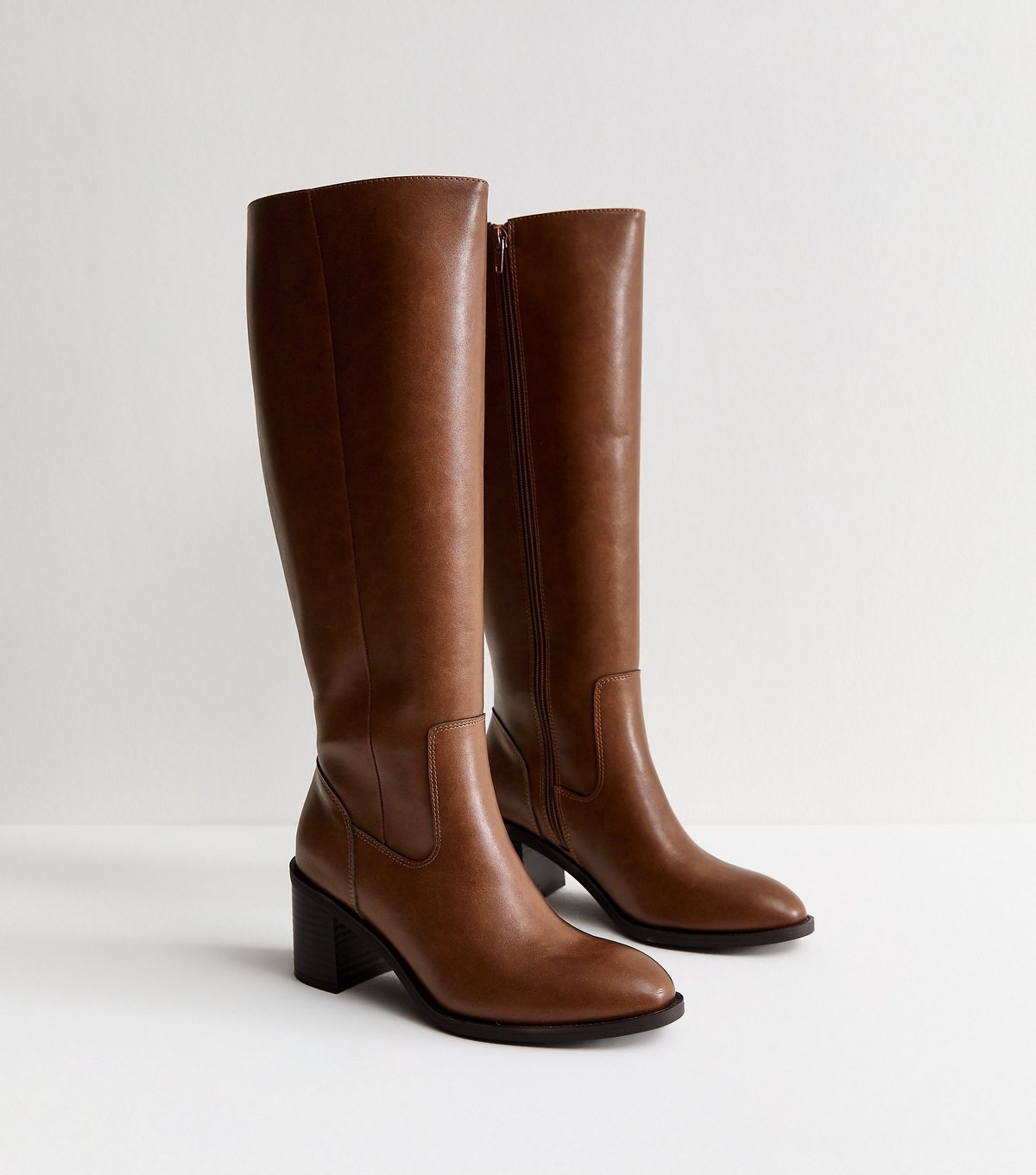 New Look Women's Tan Faux Leather Block Heel Boots Vegan New Look - 3