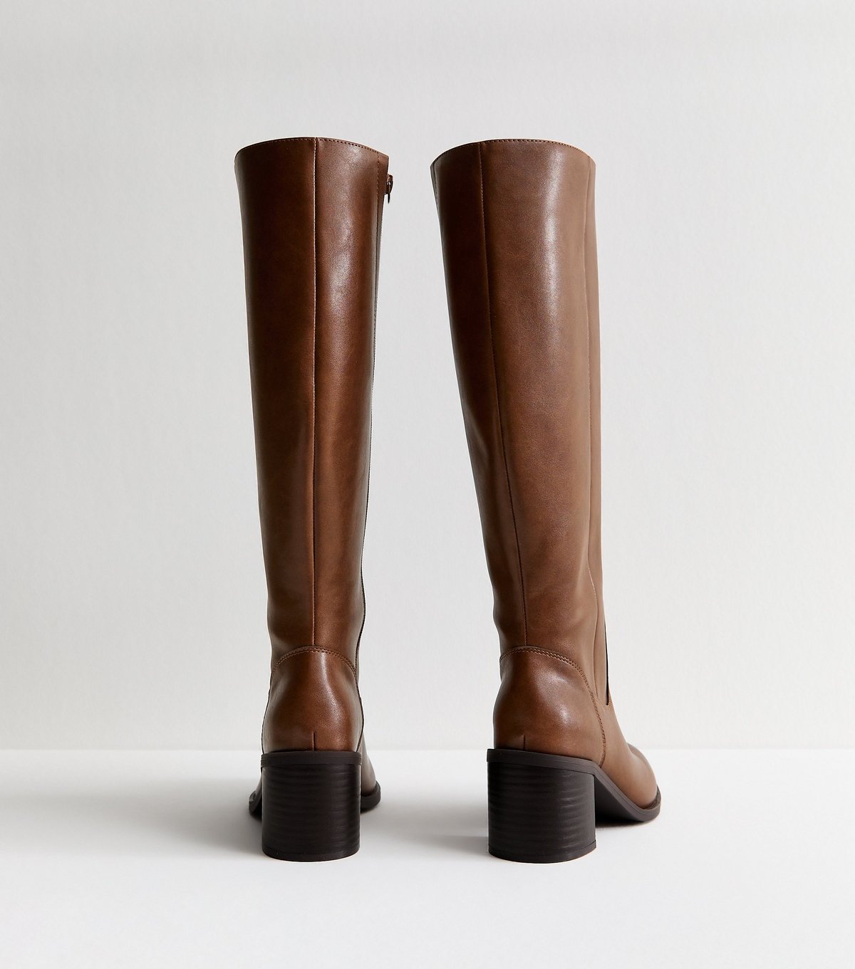 New Look Women's Tan Faux Leather Block Heel Boots Vegan New Look - 4