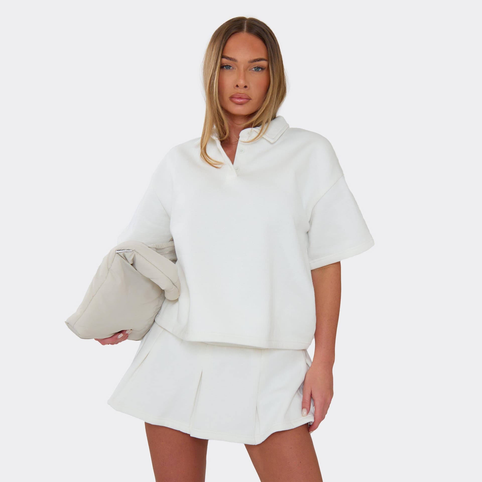 EGO EGO White Polo Collar Sweatshirt In Sweatshirt Material, Women's