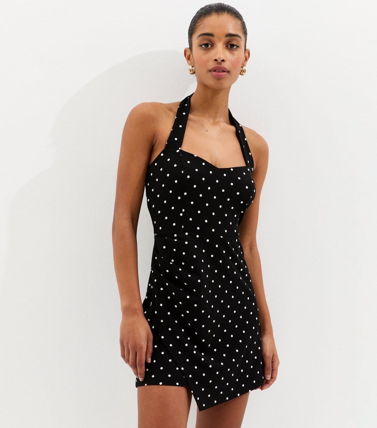 Women's Black Polka Dot Halter Neck Mini Dress New Look