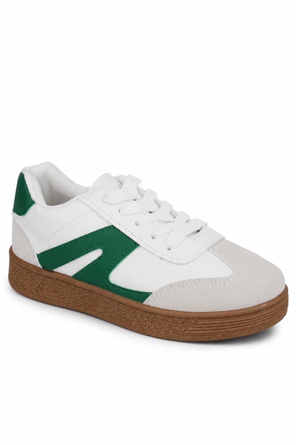 Spot On Spot On Men's Retro Panel Lace Up Trainers with Gum Sole in Bottle Green