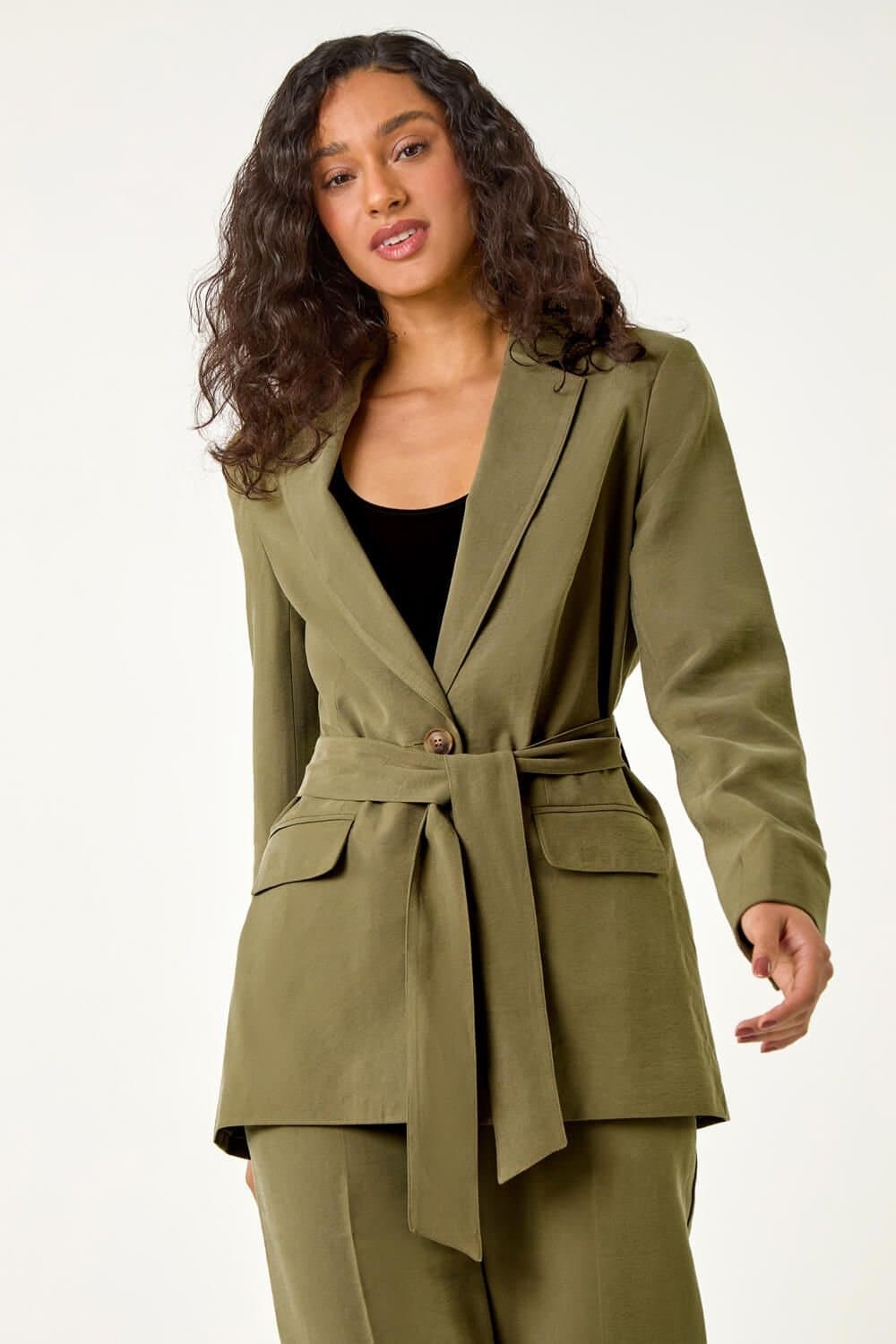 Dusk Dusk Khaki Tie Belt Blazer for Women