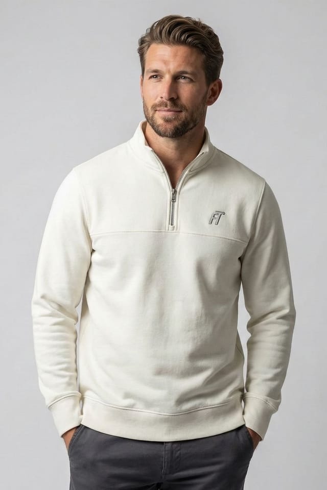 Foster Taylor Foster Taylor Men's Quarter-Zip Mock-Neck Sweatshirt in Ecru - 2