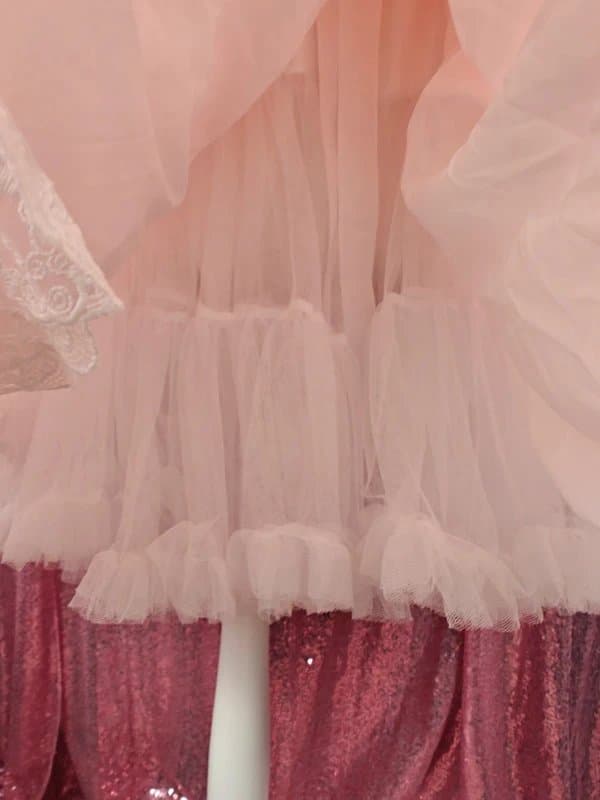 Lolita 糖兔原创 pink & white ruffle lace coquette Rocco inspired frilly sweet Lolita jsk midi dress size XS-S