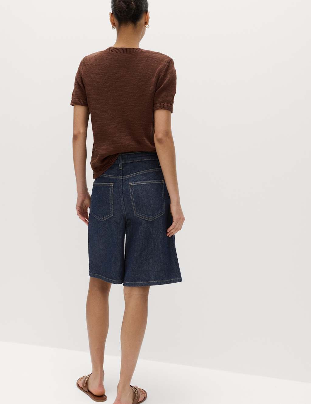 Marks & Spencer M&S Denim High Waisted Jorts with Linen Indigo Mix - 3