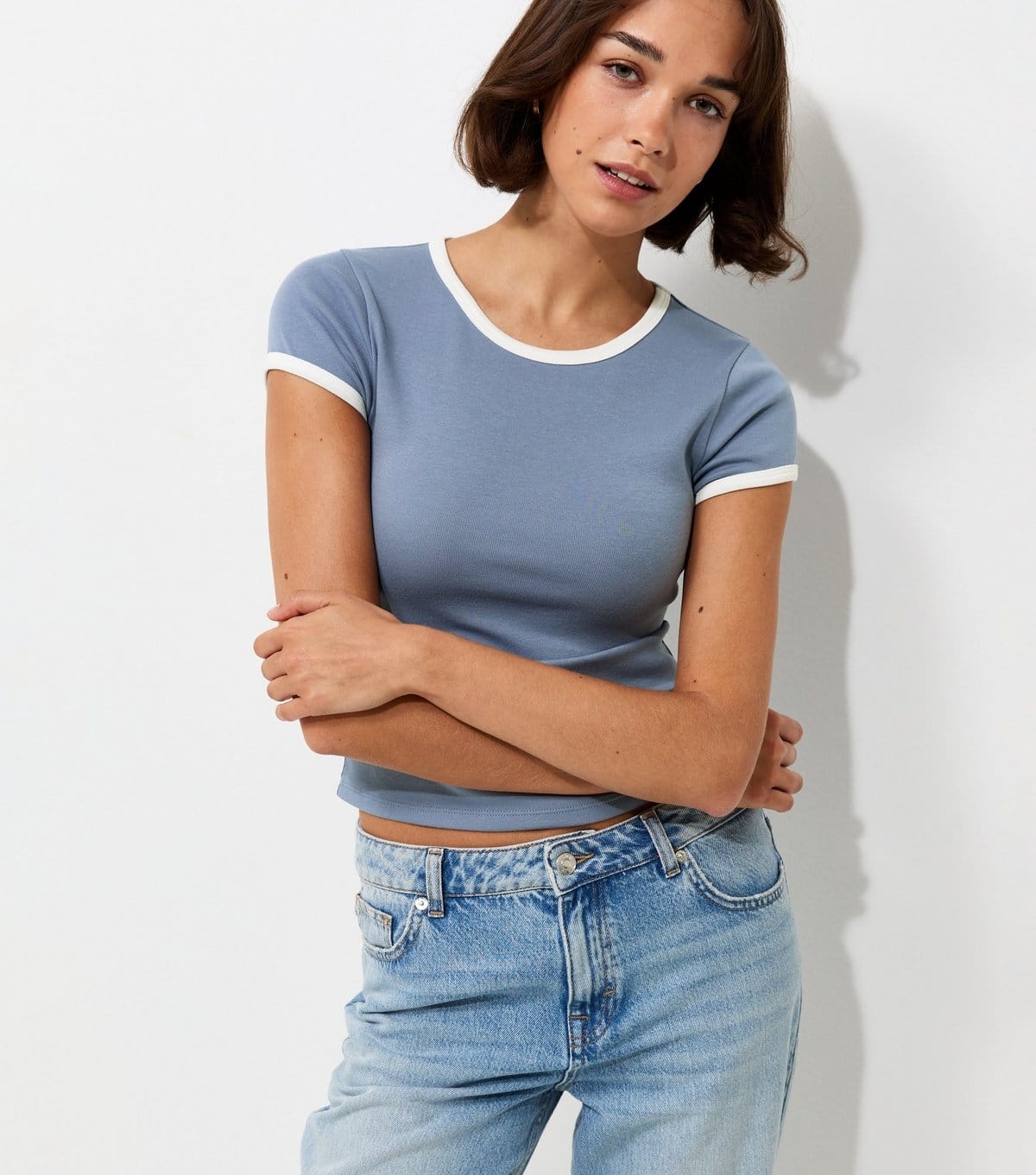 New Look Blue Cotton Rich Ringer T-Shirt