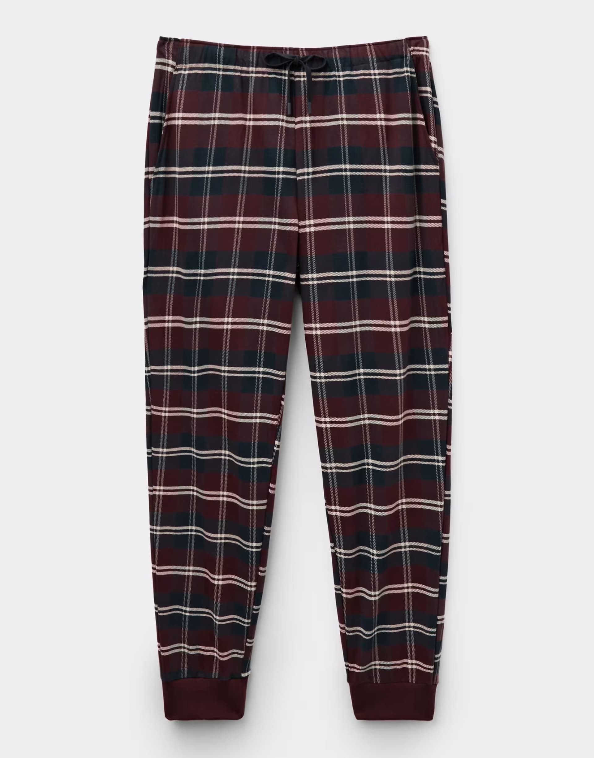 ASOS Intimissimi Blue and red tartan long cotton trousers in burgundy red tartan