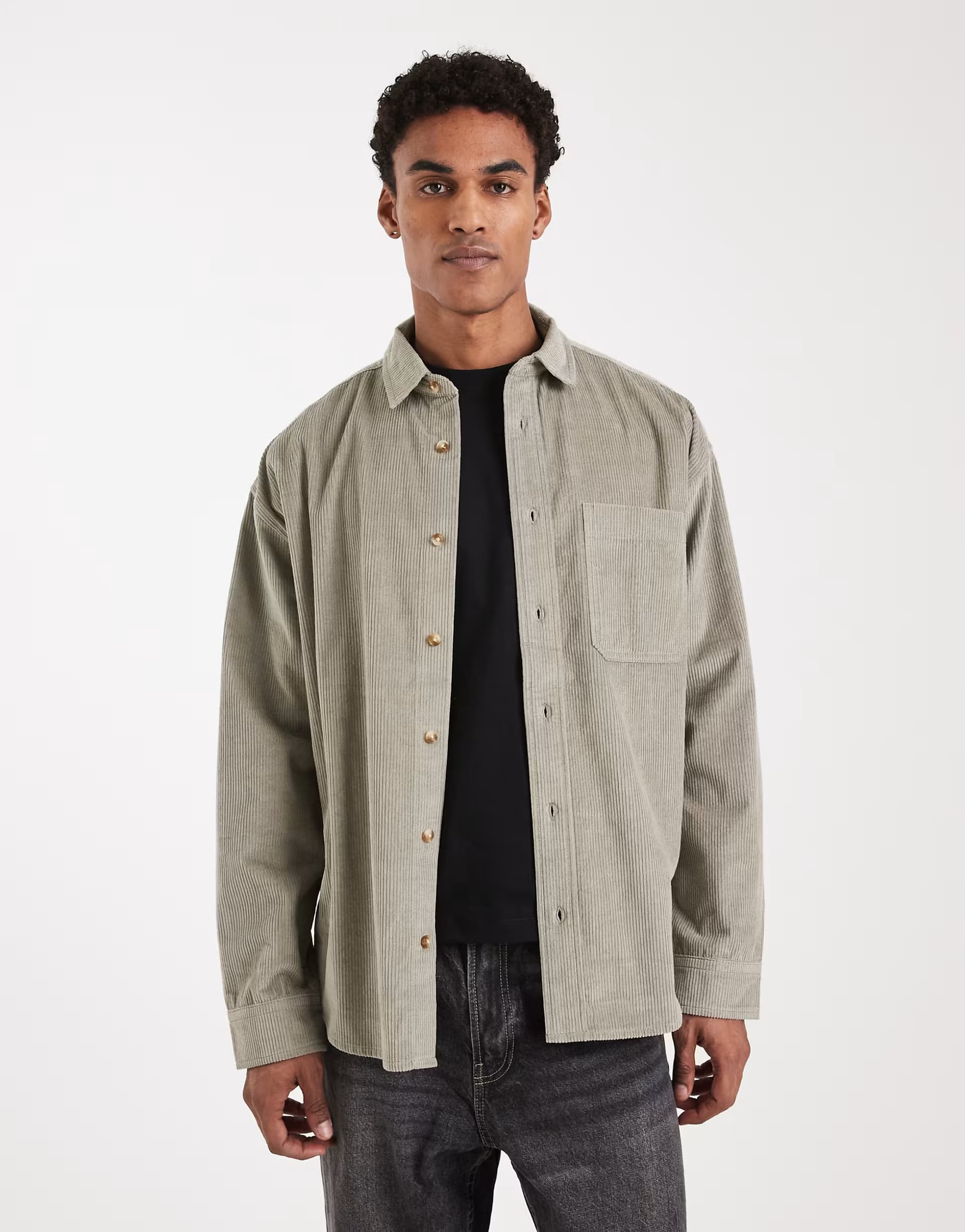 ASOS ASOS DESIGN oversized cord shirt in sage green