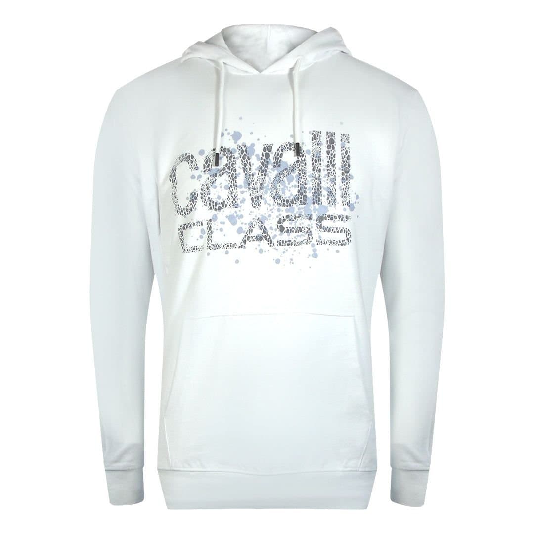 Cavalli Class Cavalli Class Men's Cracked Sprayed logo Off-White Hoodie in White