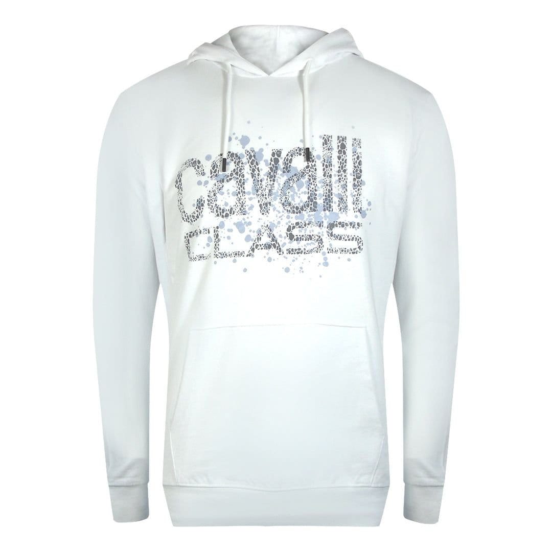 Cavalli Class White Cotton Hoodie with Cracked Logo