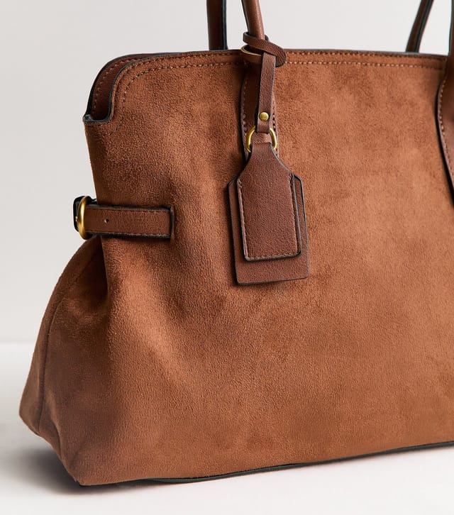 New Look Dark Brown Faux Suede Slouchy Tote Bag New Look - 3