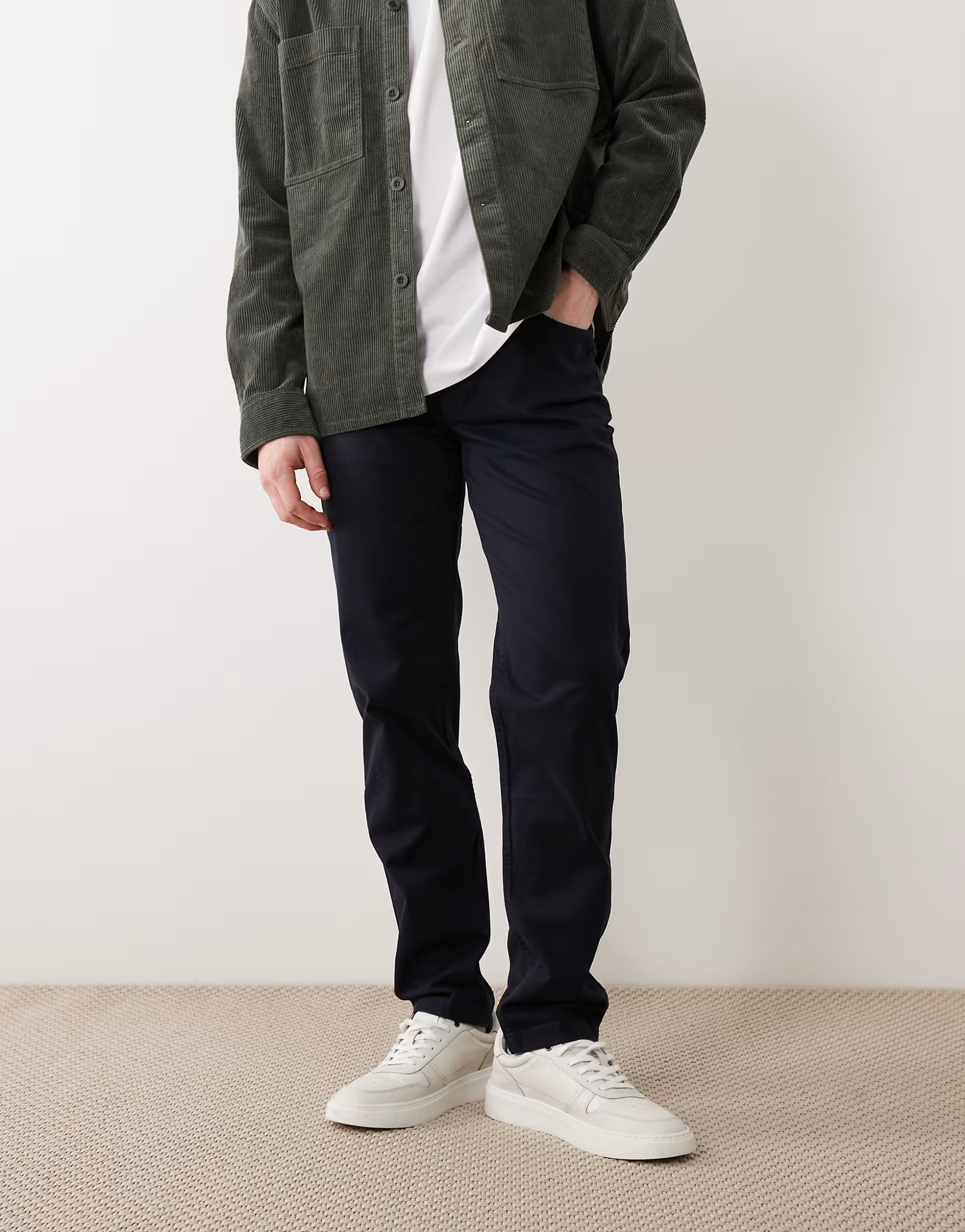 ASOS Mango cotton mix regular fit tapered trousers in navy - 1