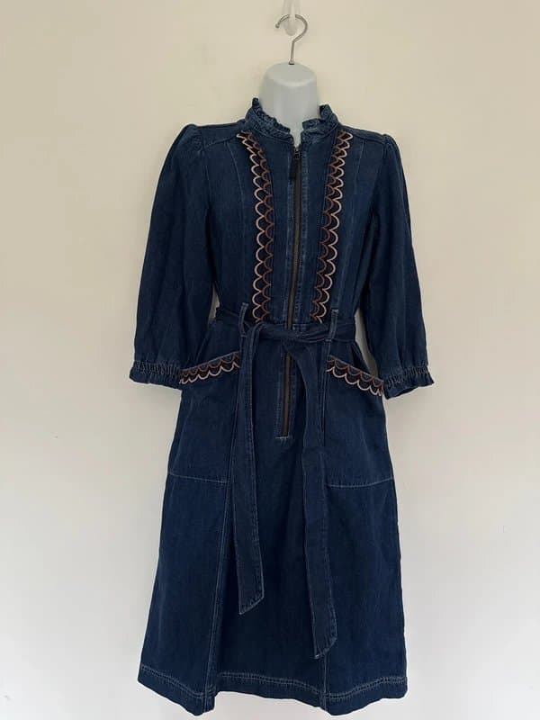 Wyse London Wyse Scalloped Embroidered Denim Dress -Wyse 2 / uk 10