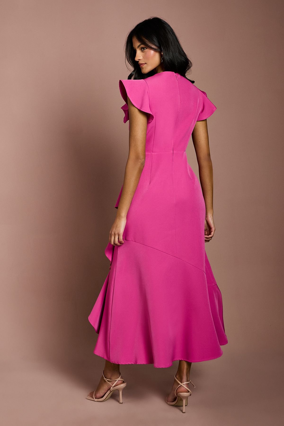 Coast Coast Women's Petite Ruffle Detail Midi Dress in Magenta - 3