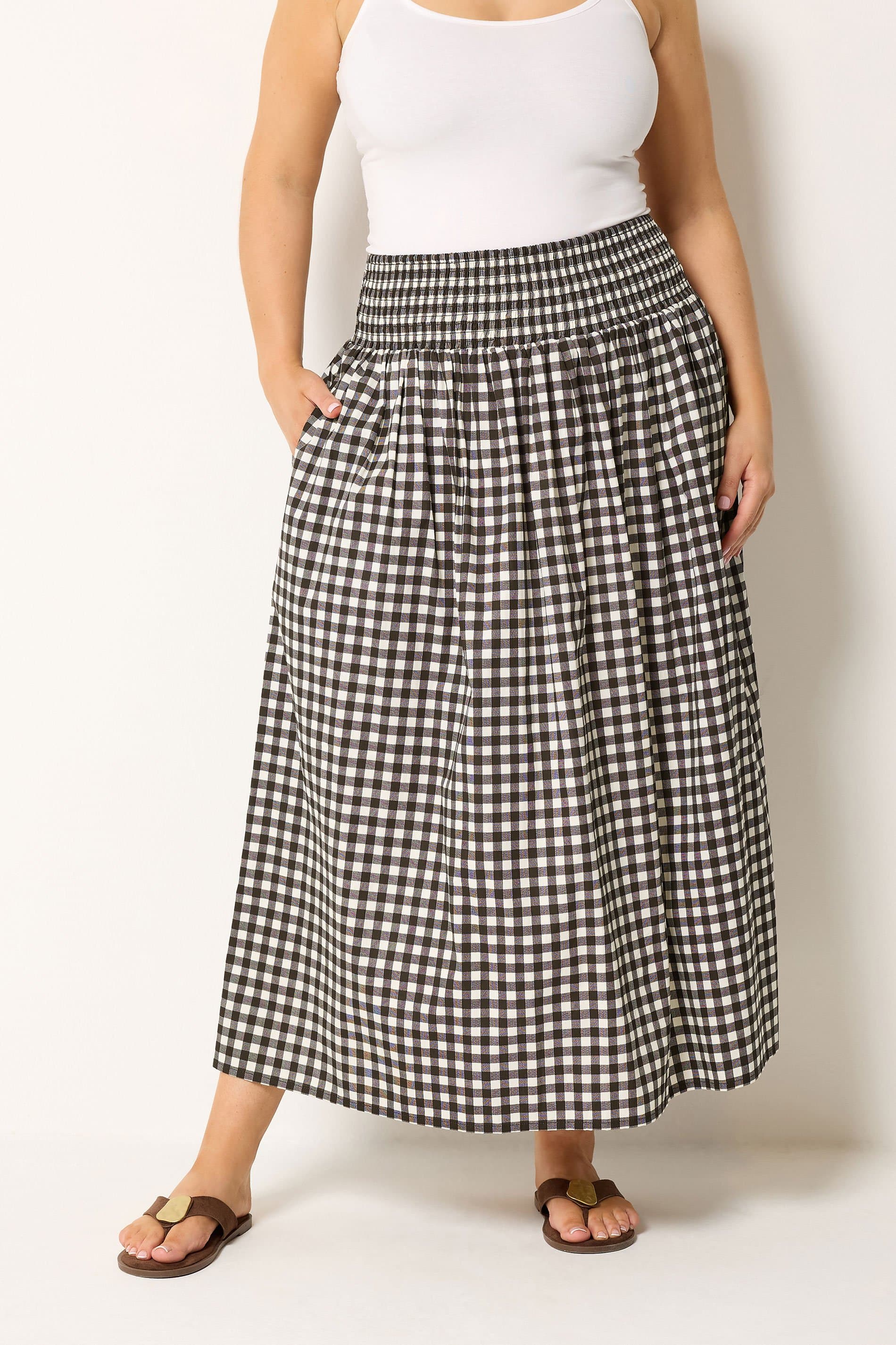 Yours Plus Size Chocolate Brown Gingham Maxi Skirt