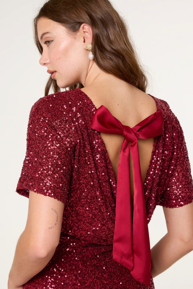 Blue Vanilla Blue Vanilla Women's Red Satin Bow Back Sequin Dress - 3