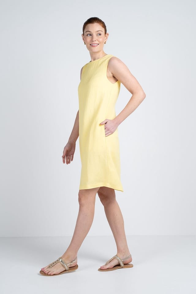 Kettlewell Kettlewell Women's Sleeveless Linen Shift Dress in Lemon - 3